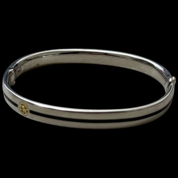 David Yurman Sterling & 18K Yellow Gold Black Enamel DY Logo Bracelet - Picture 1 of 5